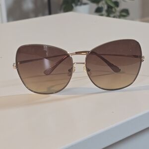BcbgMaxazria Elegant Gold Frame Oversized Square Sunglasses Brown Lense